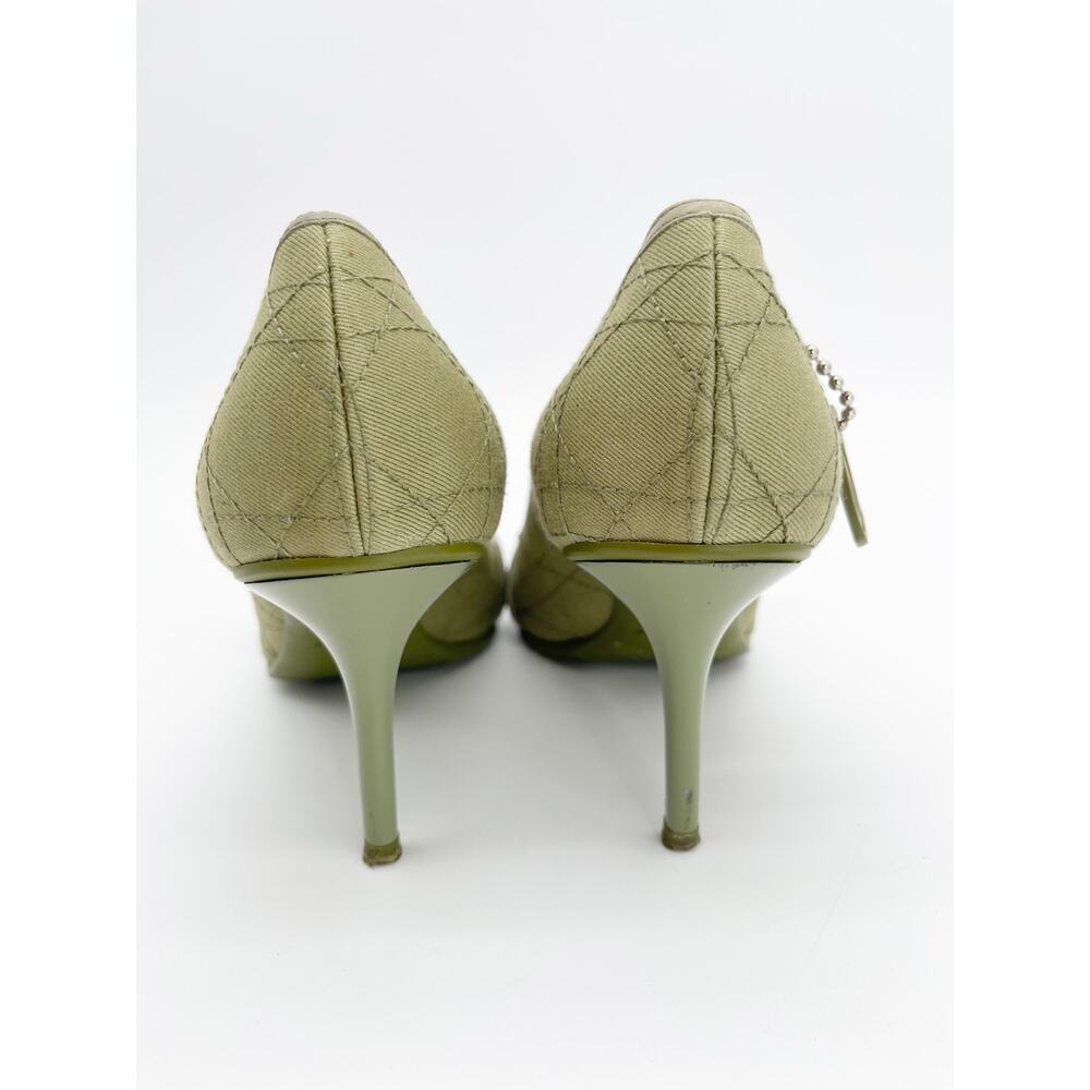 Christian Dior Vintage Green Cannage Rasta Pointed Toe Buckle Pumps Heels EU 37 - Picture 9 of 14